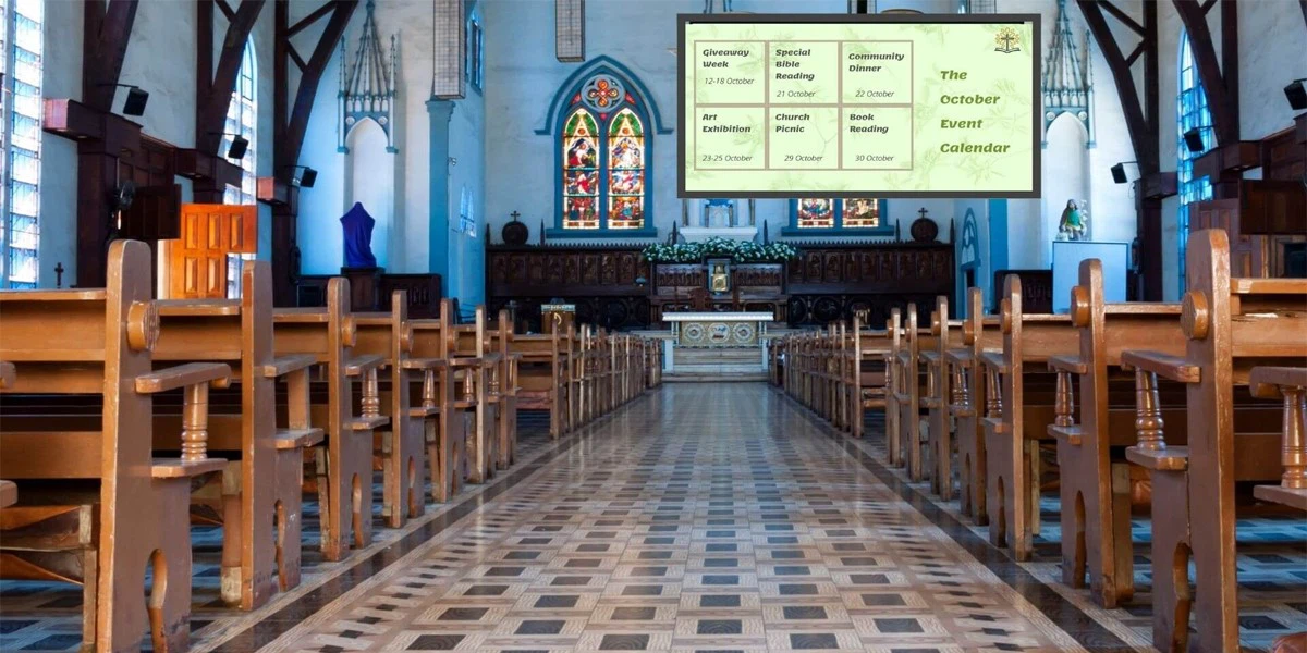 Church digital signage is showing church day Church digital signage is showing church day